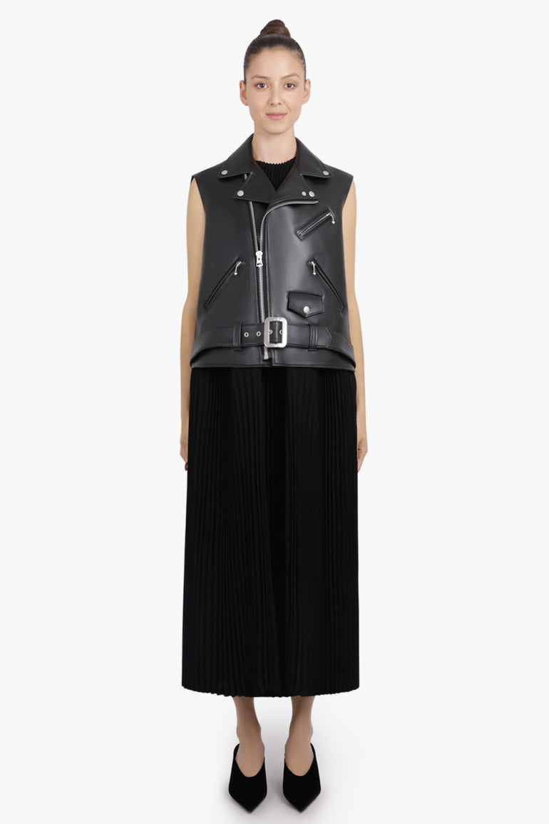 JUNYA WATANABE RTW Leather Biker Vest Dress With Pleat Attachment | Black