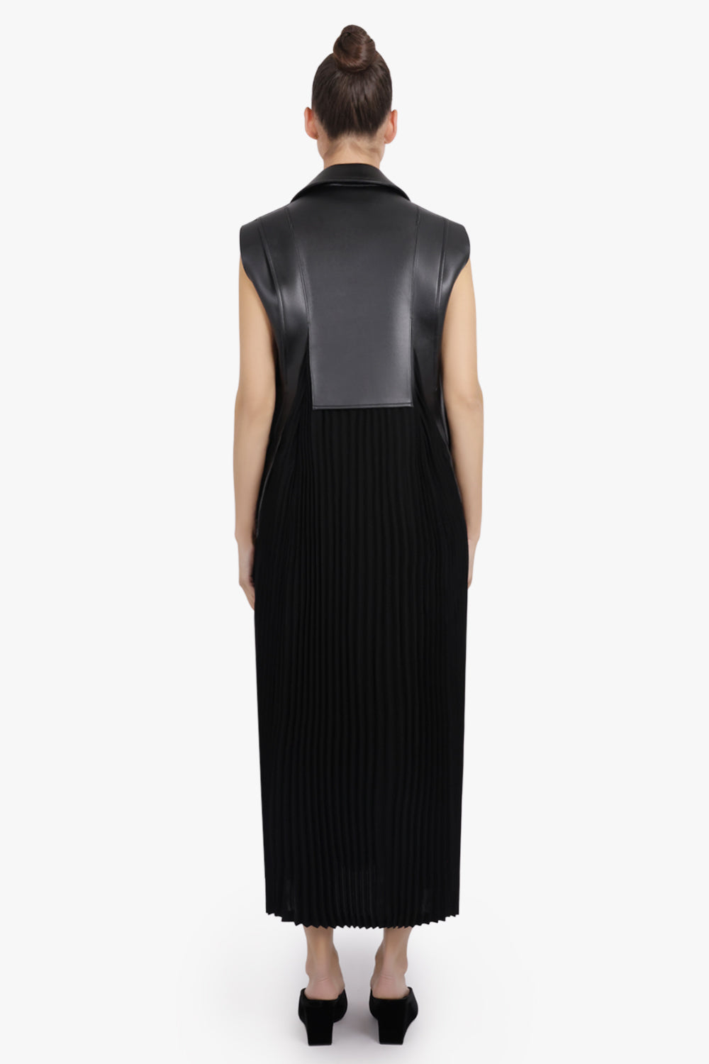 JUNYA WATANABE RTW Leather Biker Vest Dress With Pleat Attachment | Black