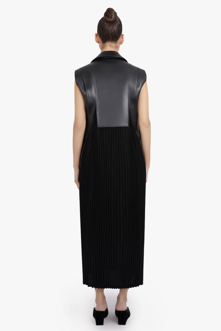 JUNYA WATANABE RTW Leather Biker Vest Dress With Pleat Attachment | Black