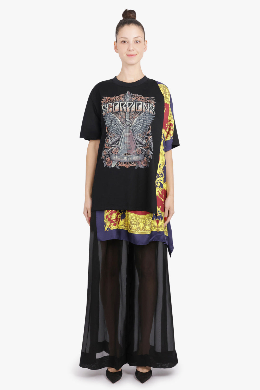 JUNYA WATANABE RTW Scorpions X Versace Scarf Panel S/S T-Shirt | Black/Multi