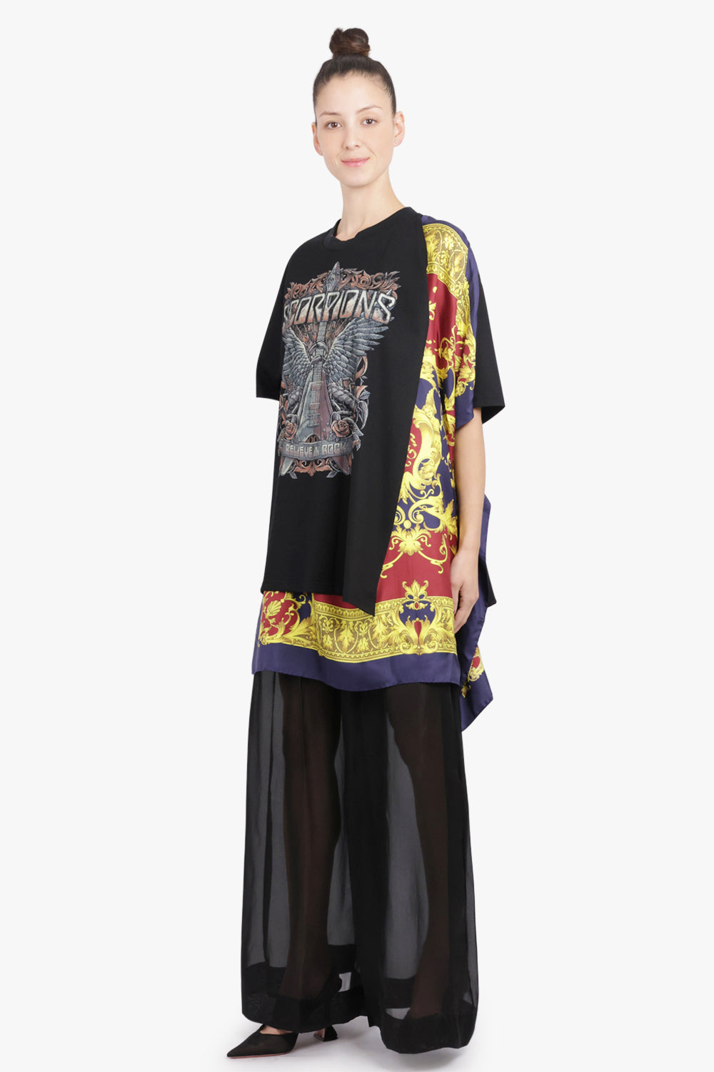 JUNYA WATANABE RTW Scorpions X Versace Scarf Panel S/S T-Shirt | Black/Multi