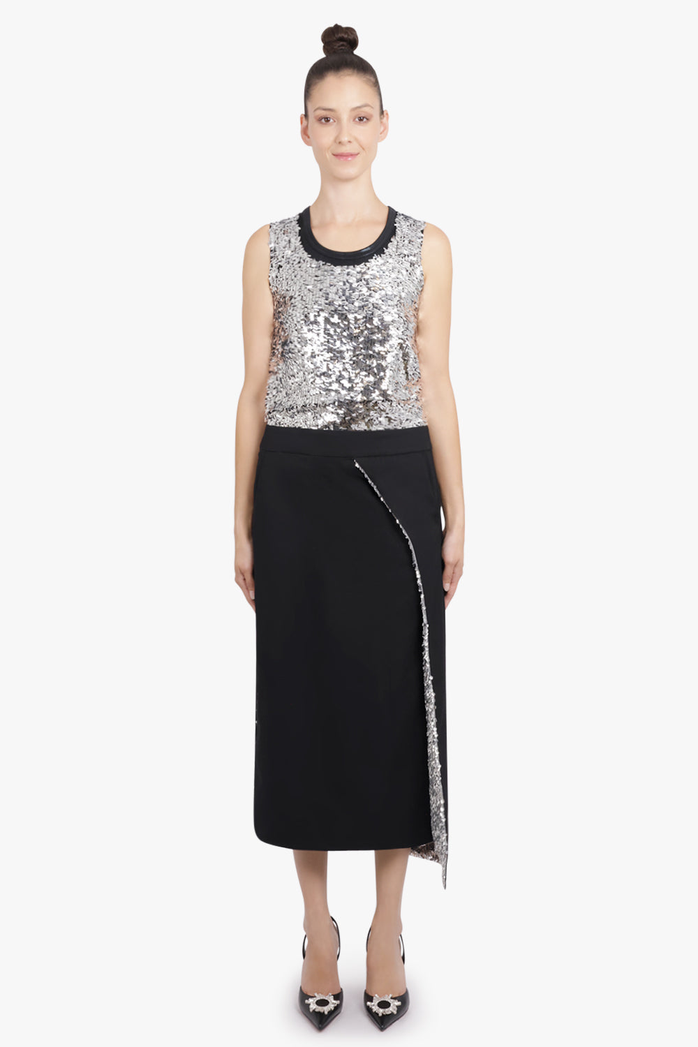 RABANNE RTW Contrast Zip Asymmetric Panel Skirt | Black/Silver