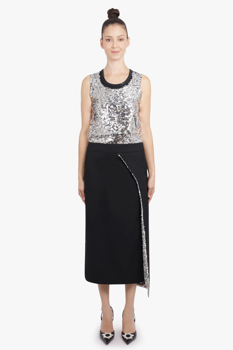RABANNE RTW Contrast Zip Asymmetric Panel Skirt | Black/Silver