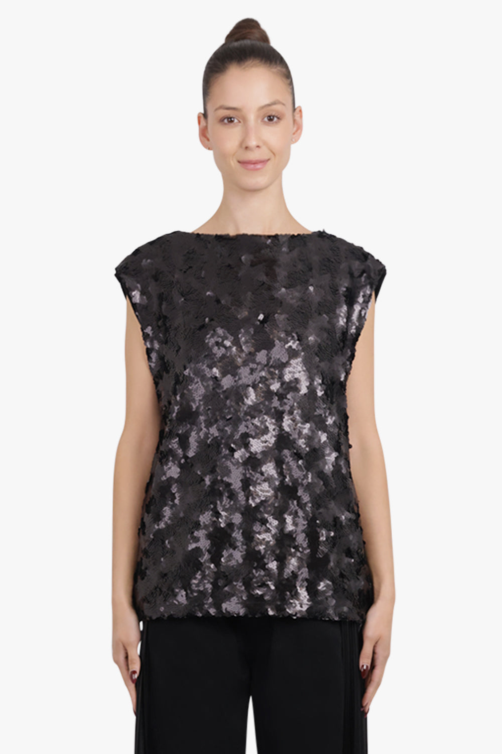JUNYA WATANABE RTW Sleeveless Sequin Knit Top | Black