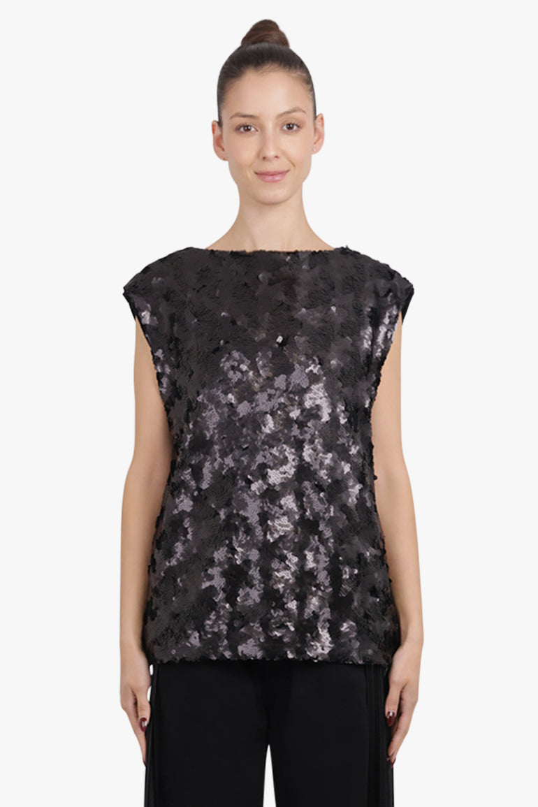 JUNYA WATANABE RTW Sleeveless Sequin Knit Top | Black
