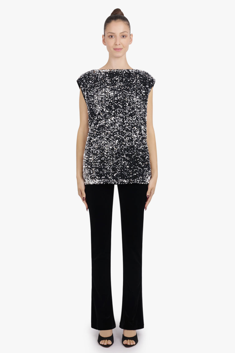 JUNYA WATANABE RTW Sleeveless Sequin Knit Top | Black/Silver