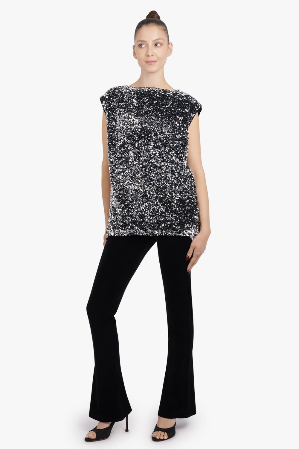 JUNYA WATANABE RTW Sleeveless Sequin Knit Top | Black/Silver