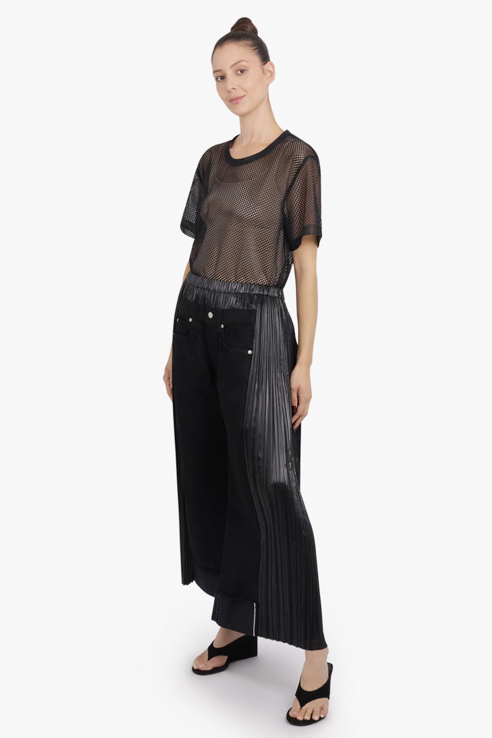 Mesh Overlay S/S Distressed Knit T-Shirt Top | Black – Parlour X