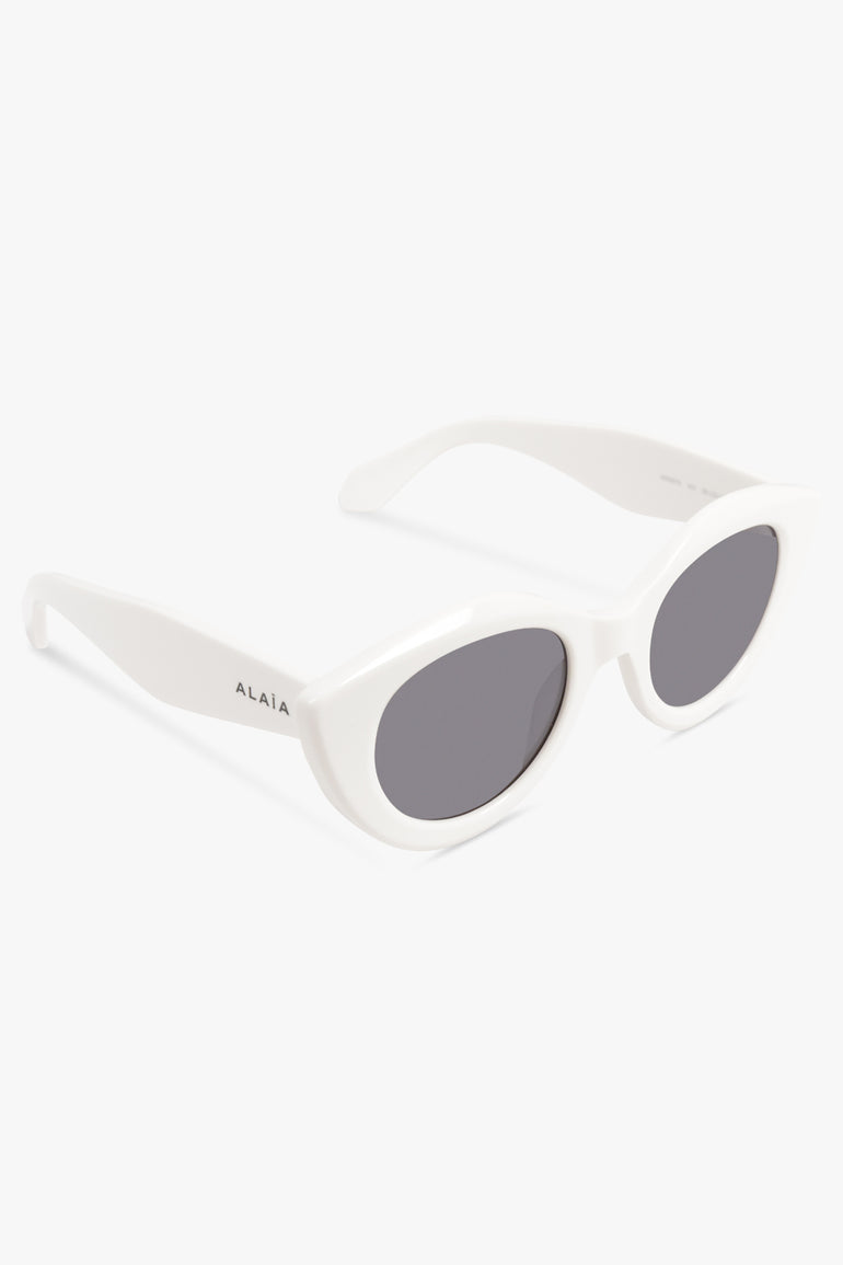 ALAIA Accessories White / White AA0091S Round Cat Eye Sunglasses | White