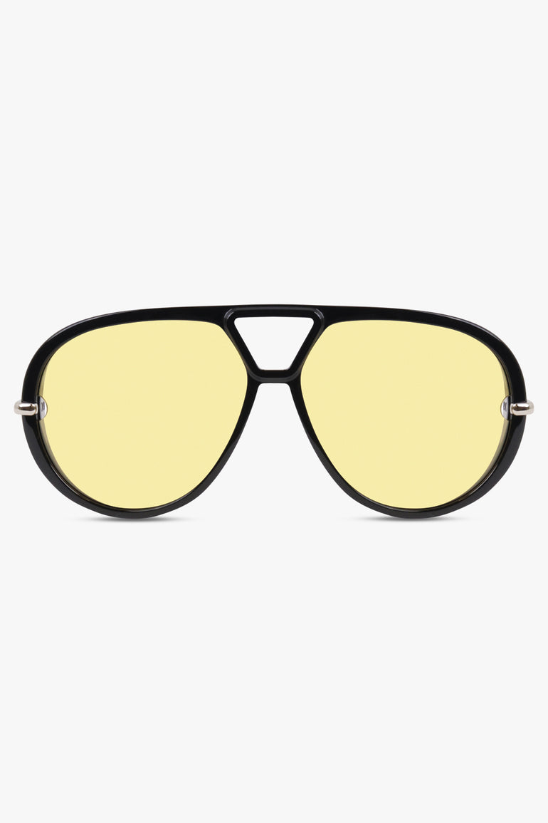 BOTTEGA VENETA Accessories Black / Black/Yellow BV1274S Round Aviator Sunglasses | Black/Yellow