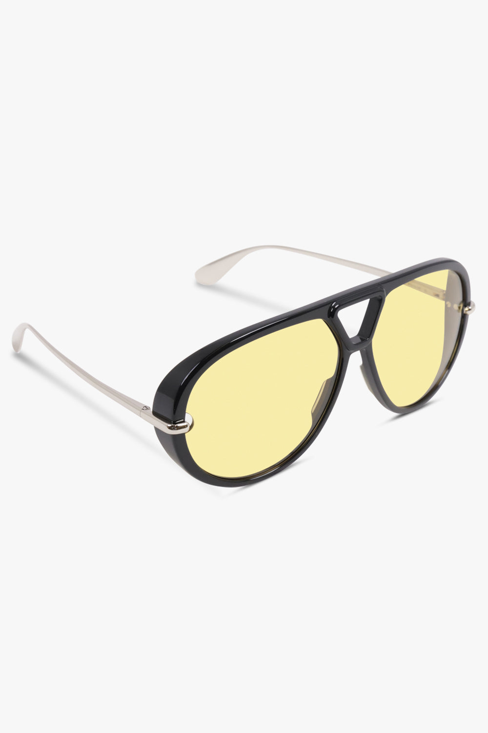 BOTTEGA VENETA Accessories Black / Black/Yellow BV1274S Round Aviator Sunglasses | Black/Yellow