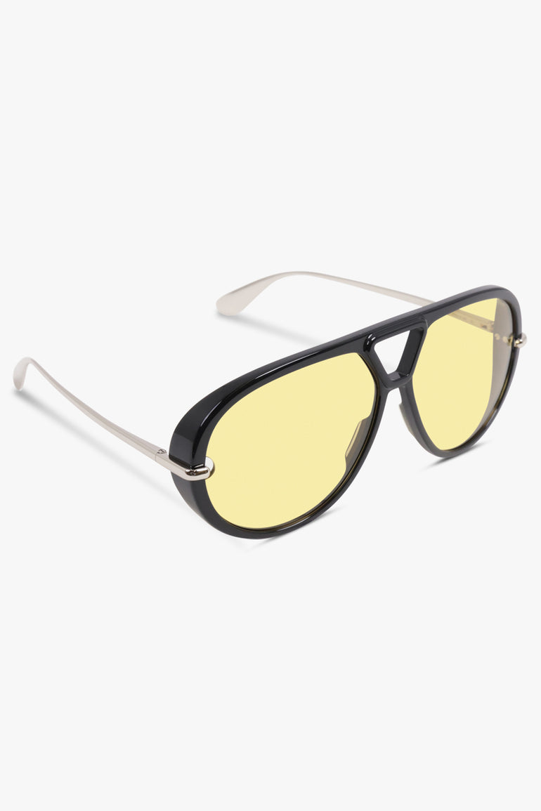 BOTTEGA VENETA Accessories Black / Black/Yellow BV1274S Round Aviator Sunglasses | Black/Yellow