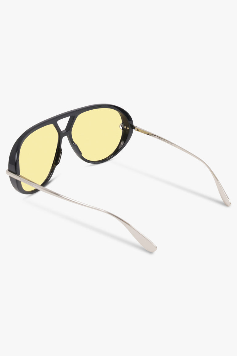 BOTTEGA VENETA Accessories Black / Black/Yellow BV1274S Round Aviator Sunglasses | Black/Yellow