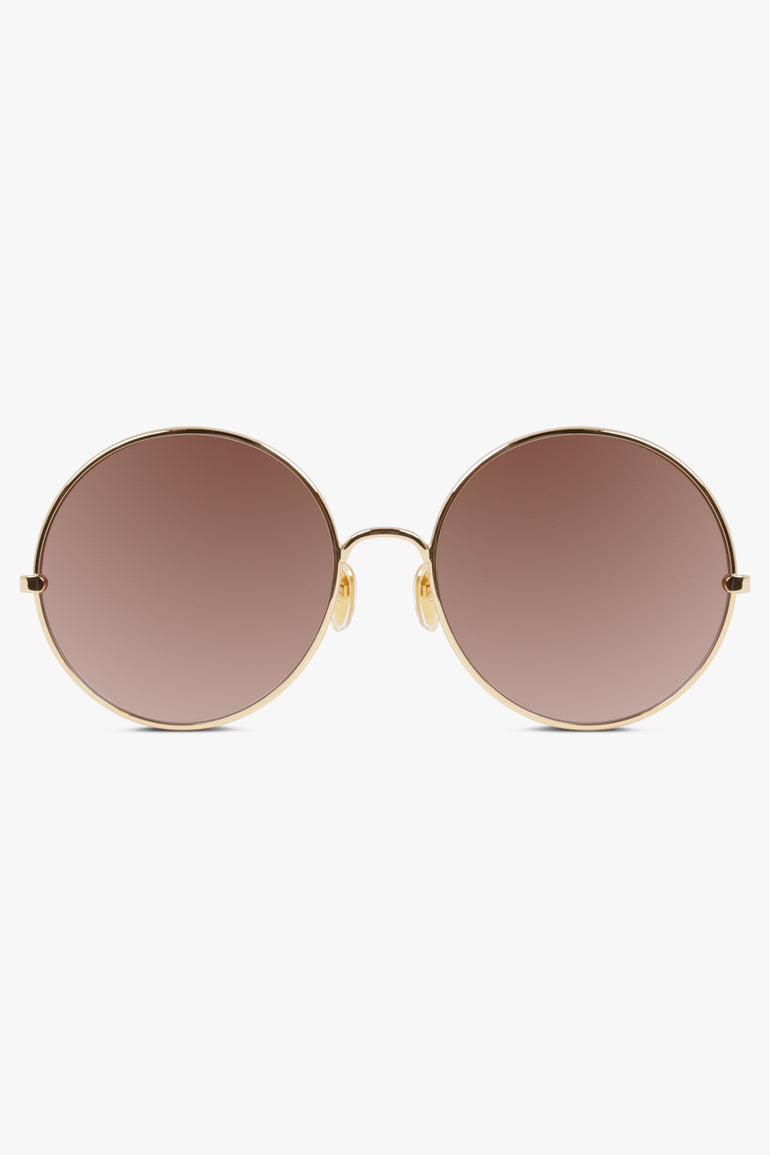 CHLOE Accessories Brown / GOLD-GOLD-BROWN CH0329S Round Logo Sunglasses | Brown/Gold
