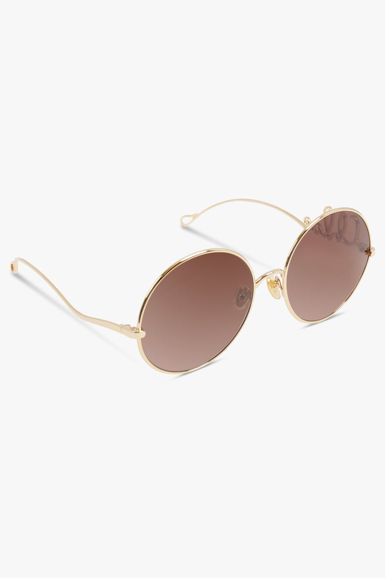CHLOE Accessories Brown / GOLD-GOLD-BROWN CH0329S Round Logo Sunglasses | Brown/Gold