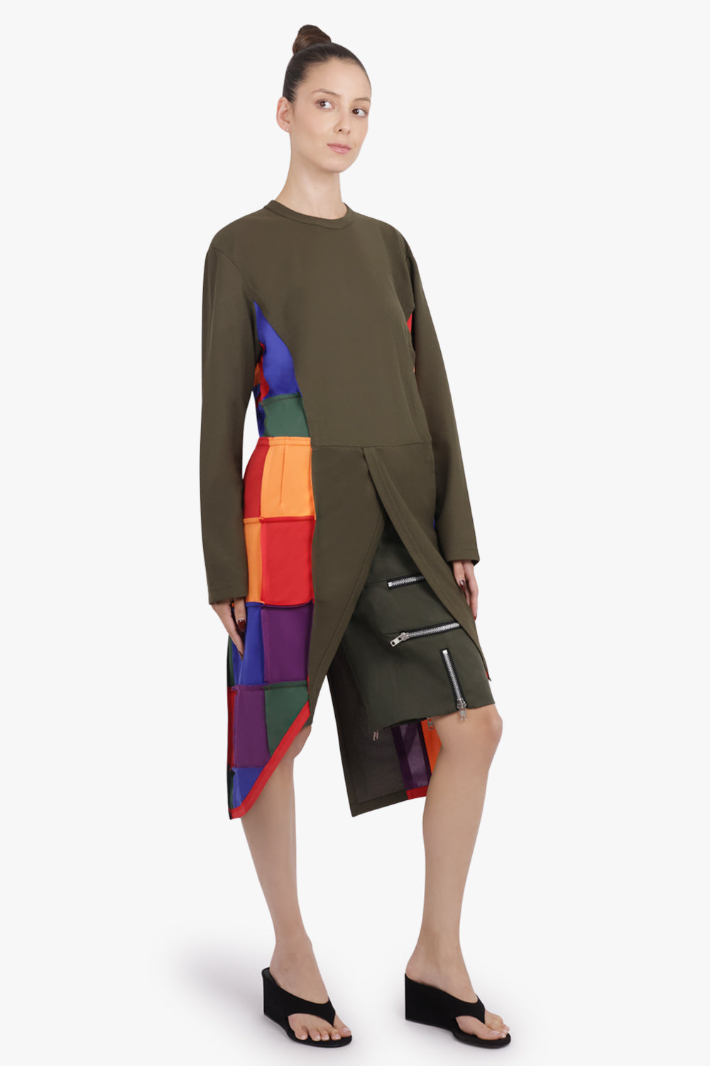 COMME DES GARCONS HOMME PLUS RTW L/S Crossover Tails Panel T-Shirt | Khaki/Multi