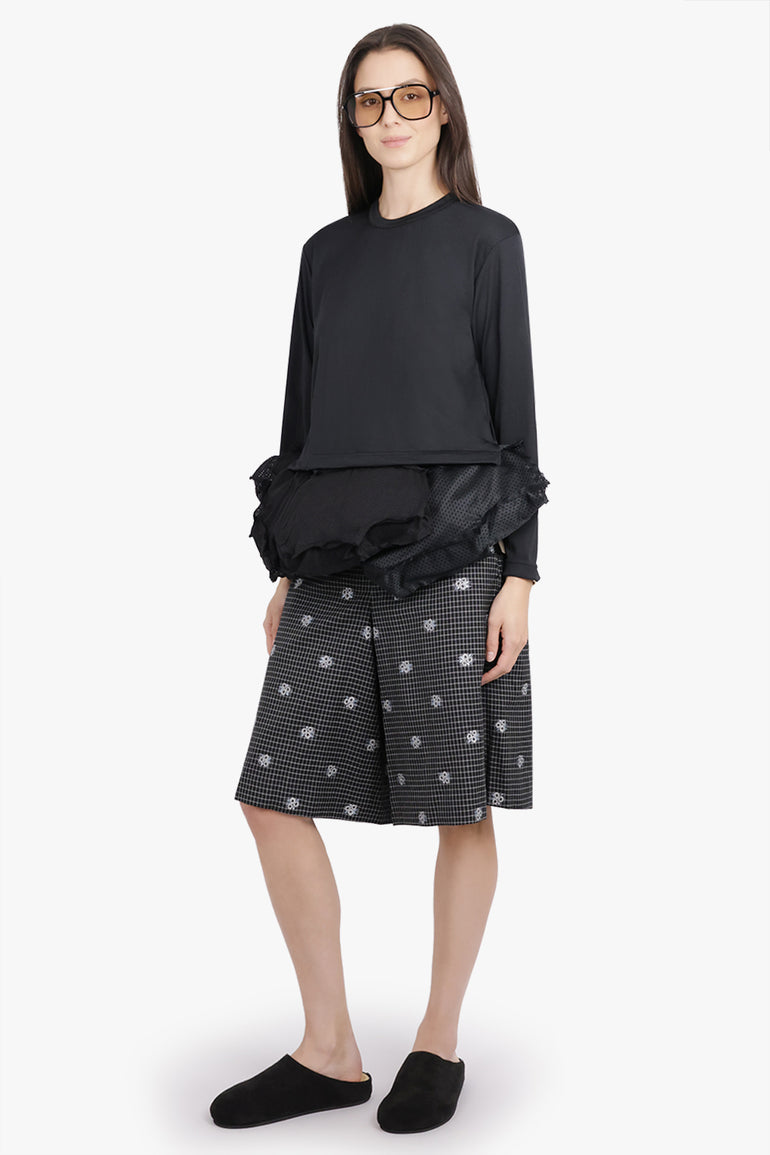 COMME DES GARCONS HOMME PLUS RTW Check Print Short With Flower Embellishment | Black/White
