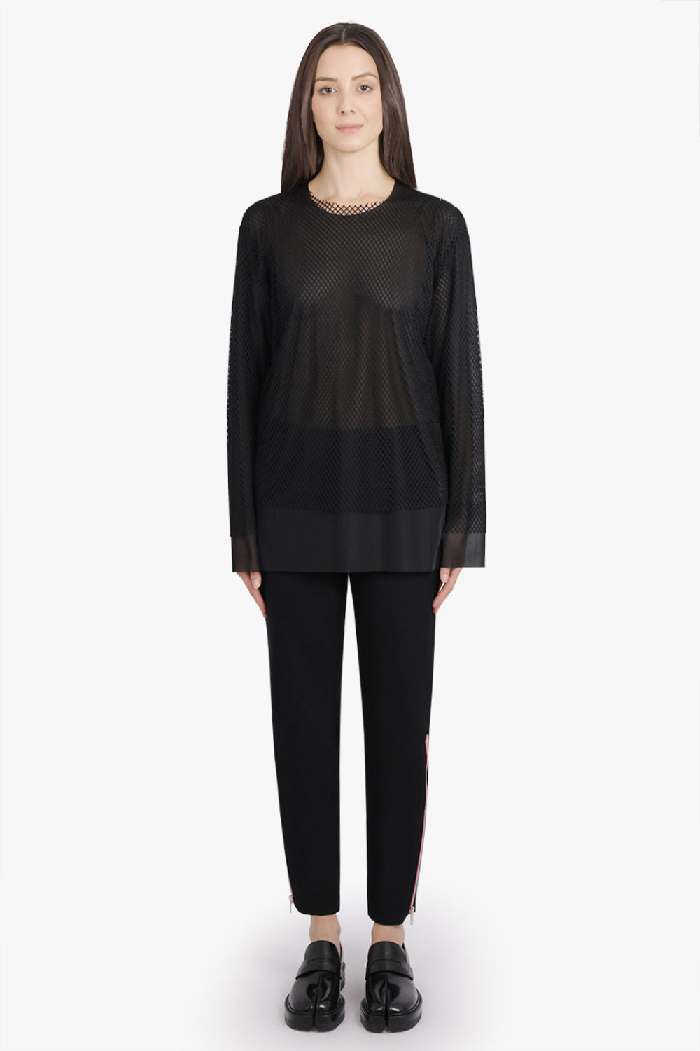 COMME DES GARCONS RTW Layered L/S Sheer X Netted Mesh Top | Black