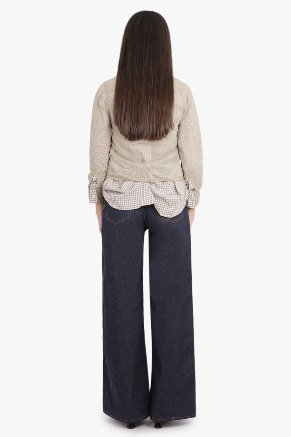 MAISON MARGIELA RTW Layered L/S Shirt with Check Ruching Detail | Camel/White