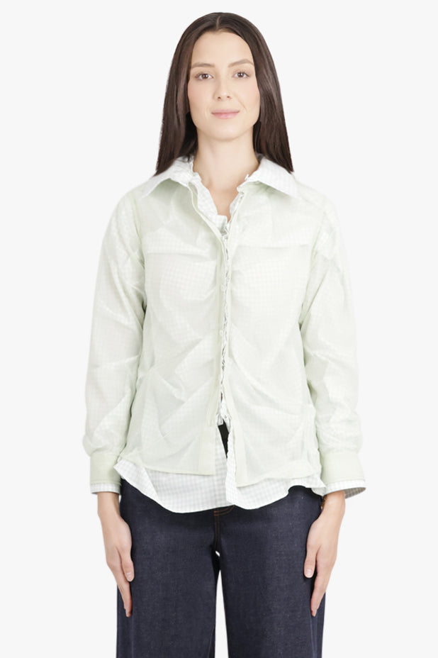 MAISON MARGIELA RTW Layered L/S Shirt with Check Ruching Detail | Green/White