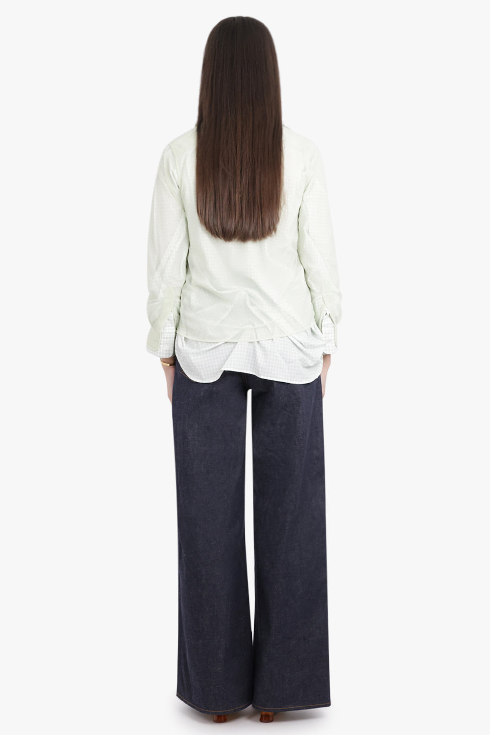 MAISON MARGIELA RTW Layered L/S Shirt with Check Ruching Detail | Green/White