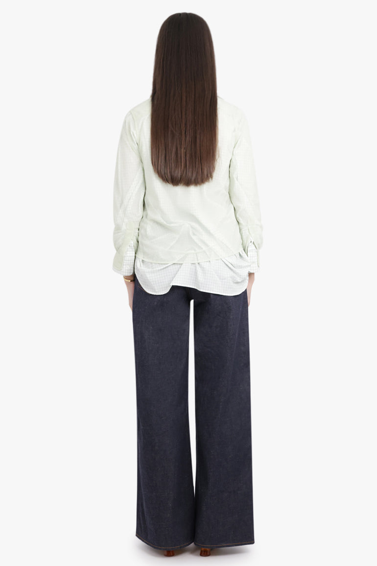 MAISON MARGIELA RTW Layered L/S Shirt with Check Ruching Detail | Green/White