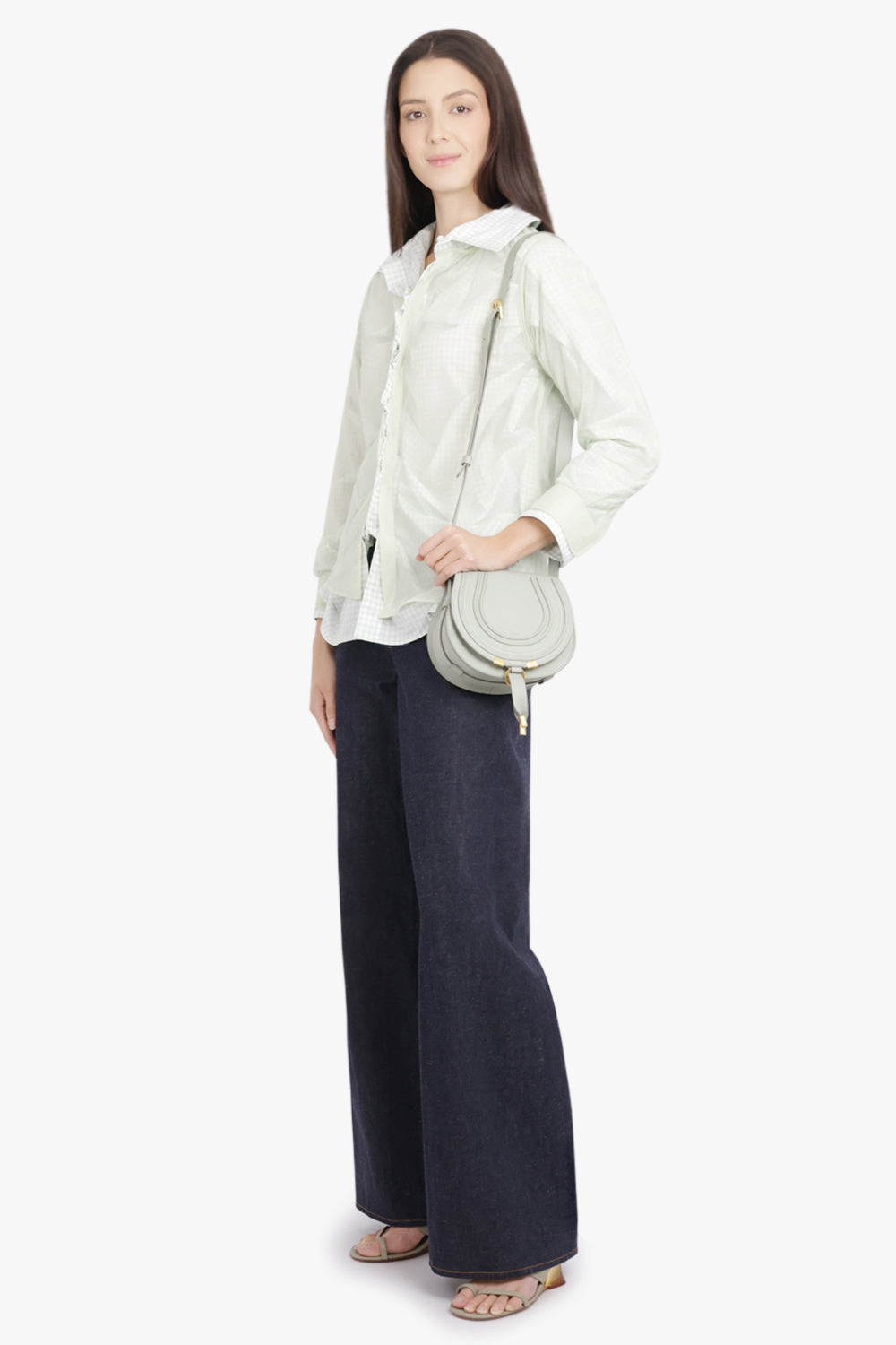 MAISON MARGIELA RTW Layered L/S Shirt with Check Ruching Detail | Green/White