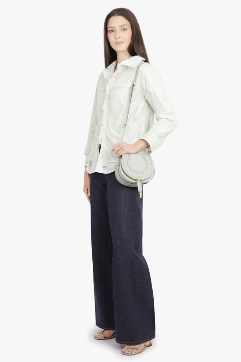 MAISON MARGIELA RTW Layered L/S Shirt with Check Ruching Detail | Green/White