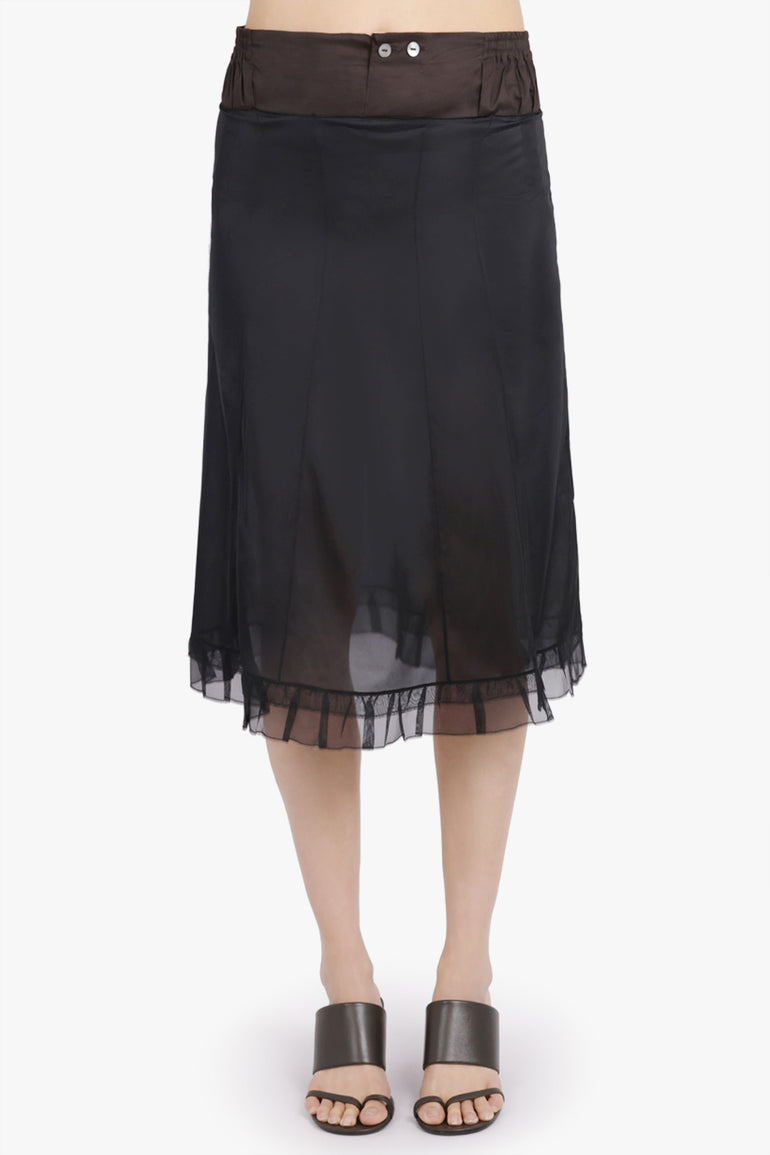 MAISON MARGIELA RTW Layered Midi Skirt With Check Underlay | Black/Brown