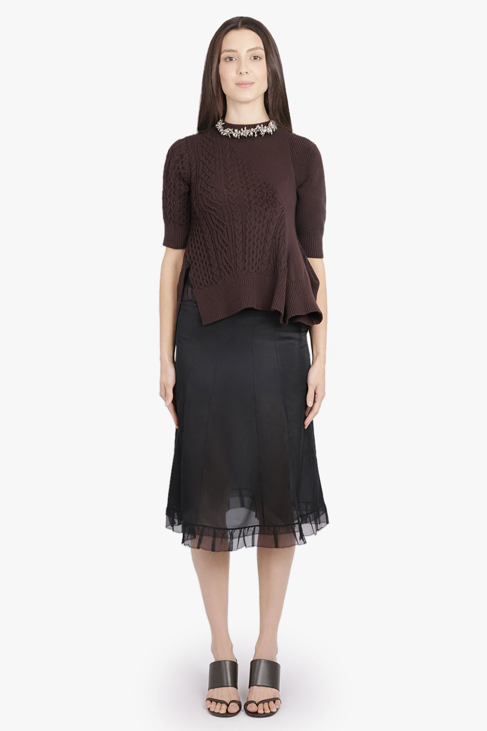 MAISON MARGIELA RTW Layered Midi Skirt With Check Underlay | Black/Brown