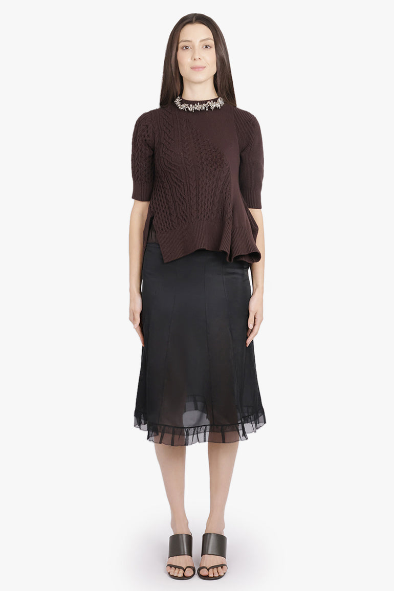 MAISON MARGIELA RTW Layered Midi Skirt With Check Underlay | Black/Brown