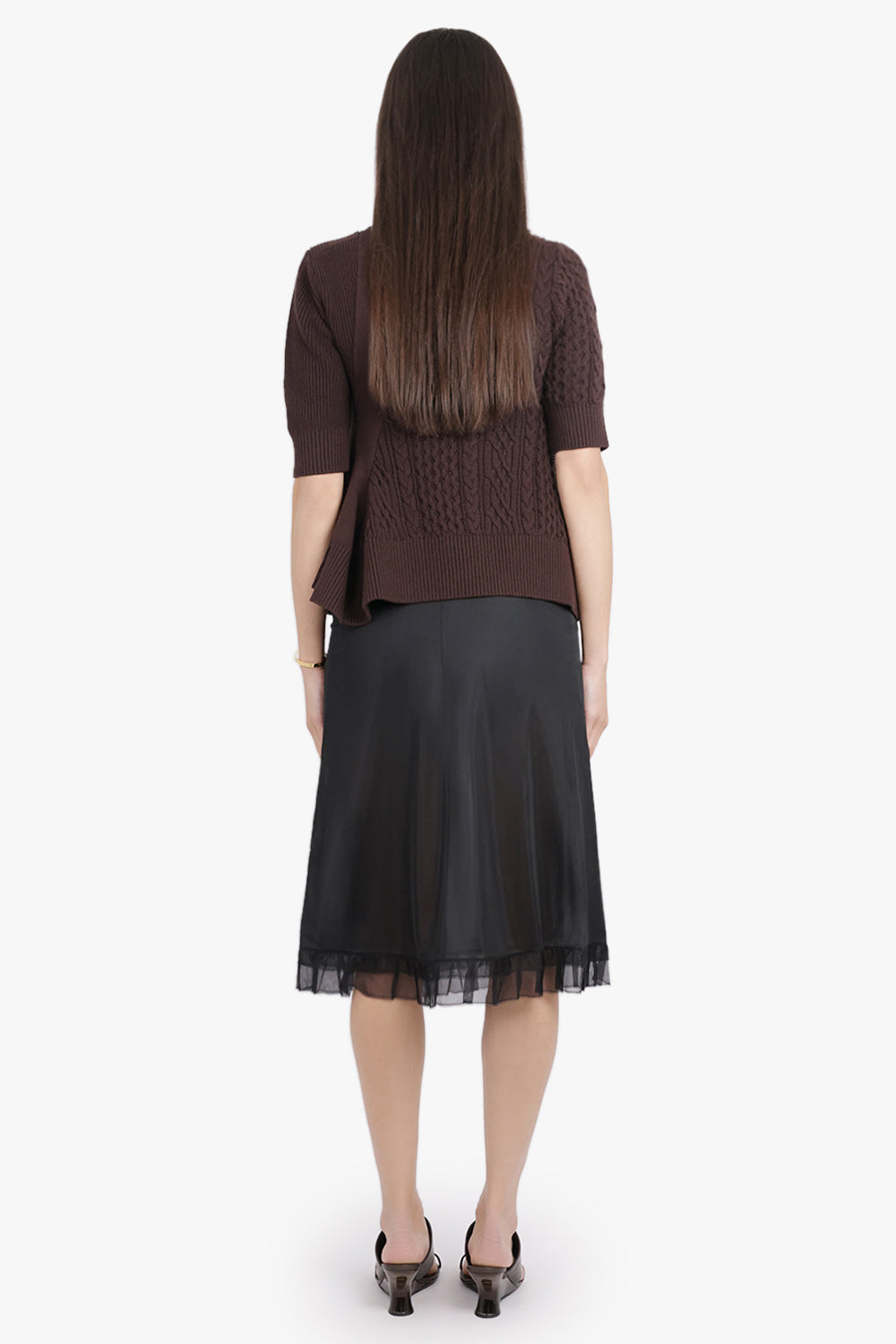 MAISON MARGIELA RTW Layered Midi Skirt With Check Underlay | Black/Brown