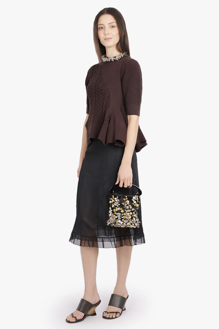 MAISON MARGIELA RTW Layered Midi Skirt With Check Underlay | Black/Brown
