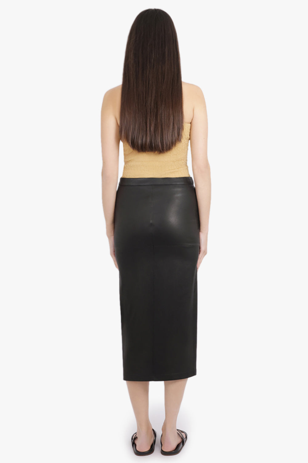 RABANNE RTW Leather Asymmetric Ruched Midi Skirt | Black