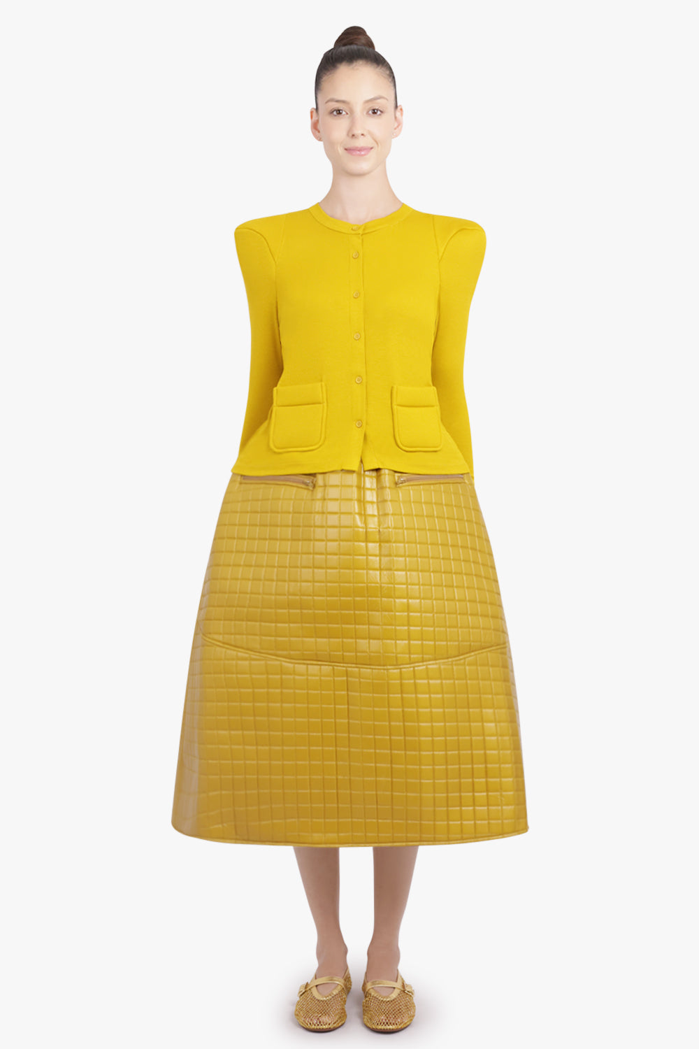 MELITTA BAUMEISTER RTW Quilted A-Line Midi Skirt | Gold