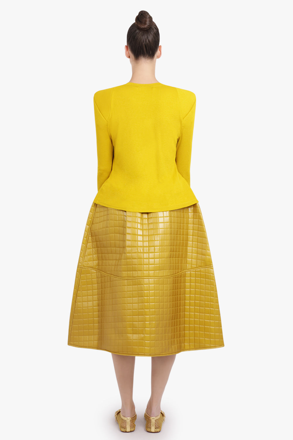MELITTA BAUMEISTER RTW Quilted A-Line Midi Skirt | Gold