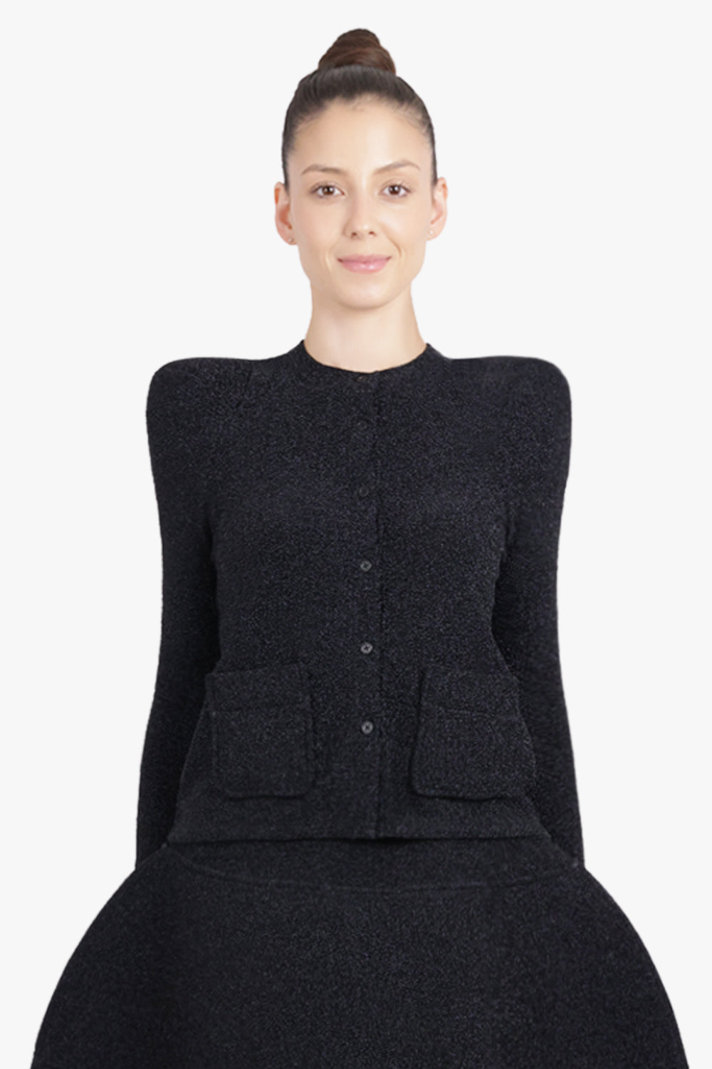MELITTA BAUMEISTER RTW Glitter Foamy Shoulder Cardigan Jacket | Black