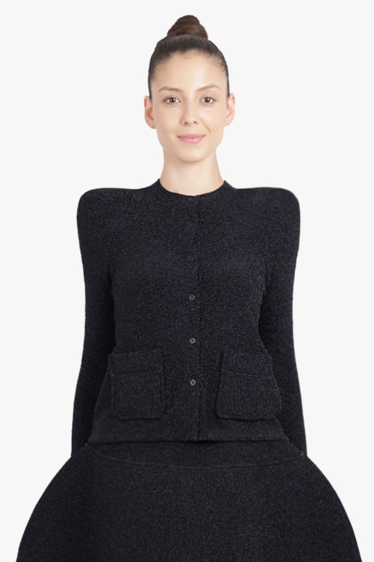 MELITTA BAUMEISTER RTW Glitter Foamy Shoulder Cardigan Jacket | Black