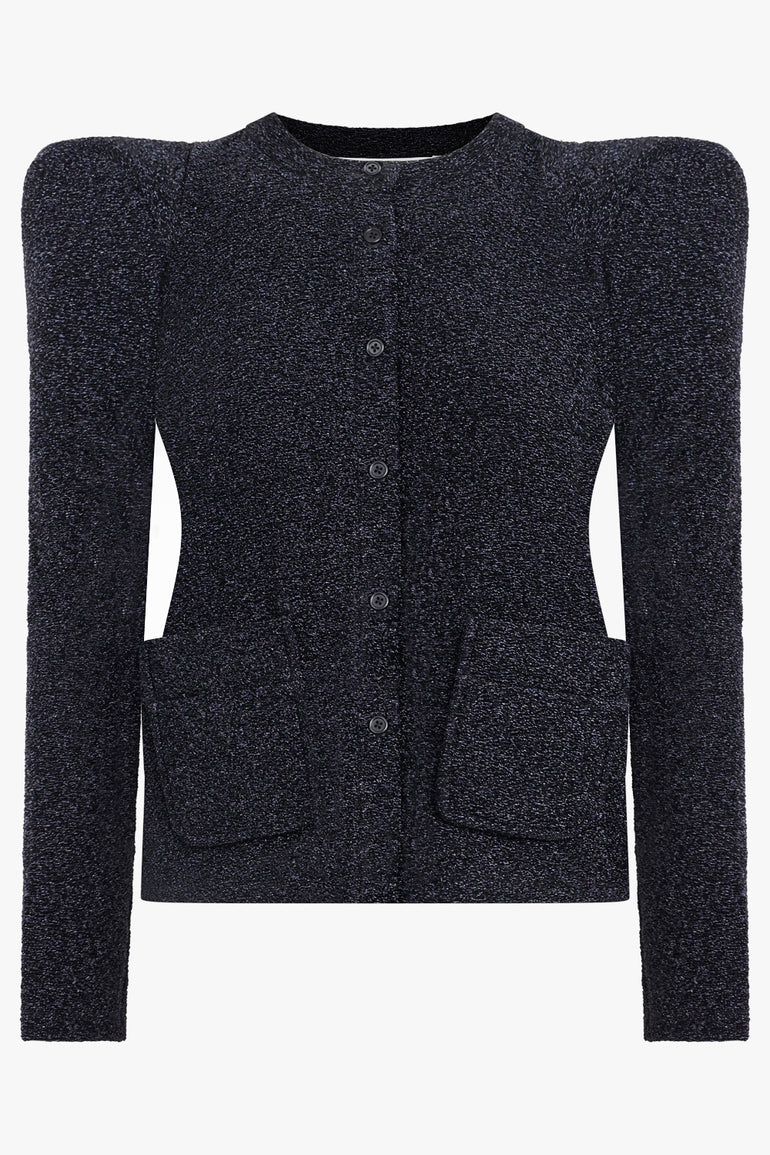 MELITTA BAUMEISTER RTW Glitter Foamy Shoulder Cardigan Jacket | Black