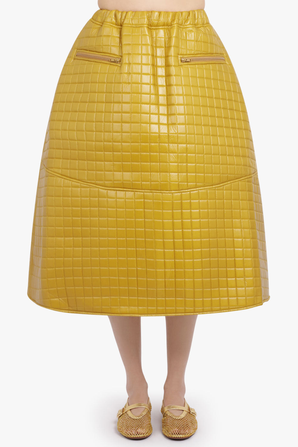 MELITTA BAUMEISTER RTW Quilted A-Line Midi Skirt | Gold