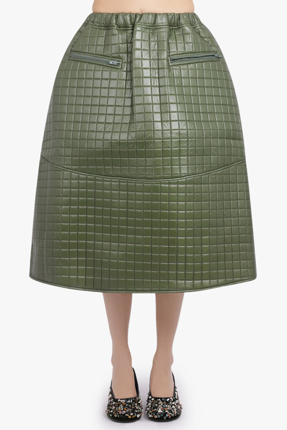 MELITTA BAUMEISTER RTW Quilted A-Line Midi Skirt | Moss Green