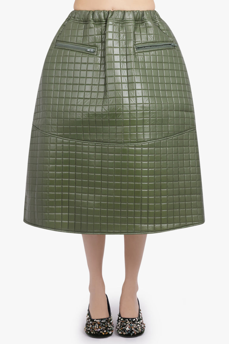 MELITTA BAUMEISTER RTW Quilted A-Line Midi Skirt | Moss Green