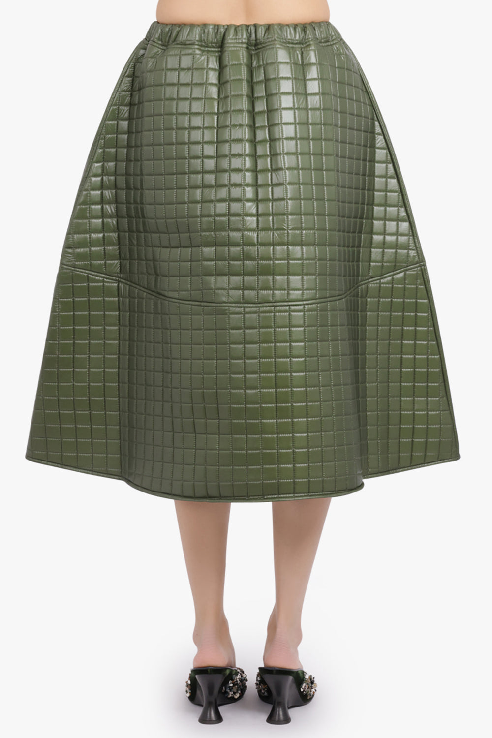MELITTA BAUMEISTER RTW Quilted A-Line Midi Skirt | Moss Green