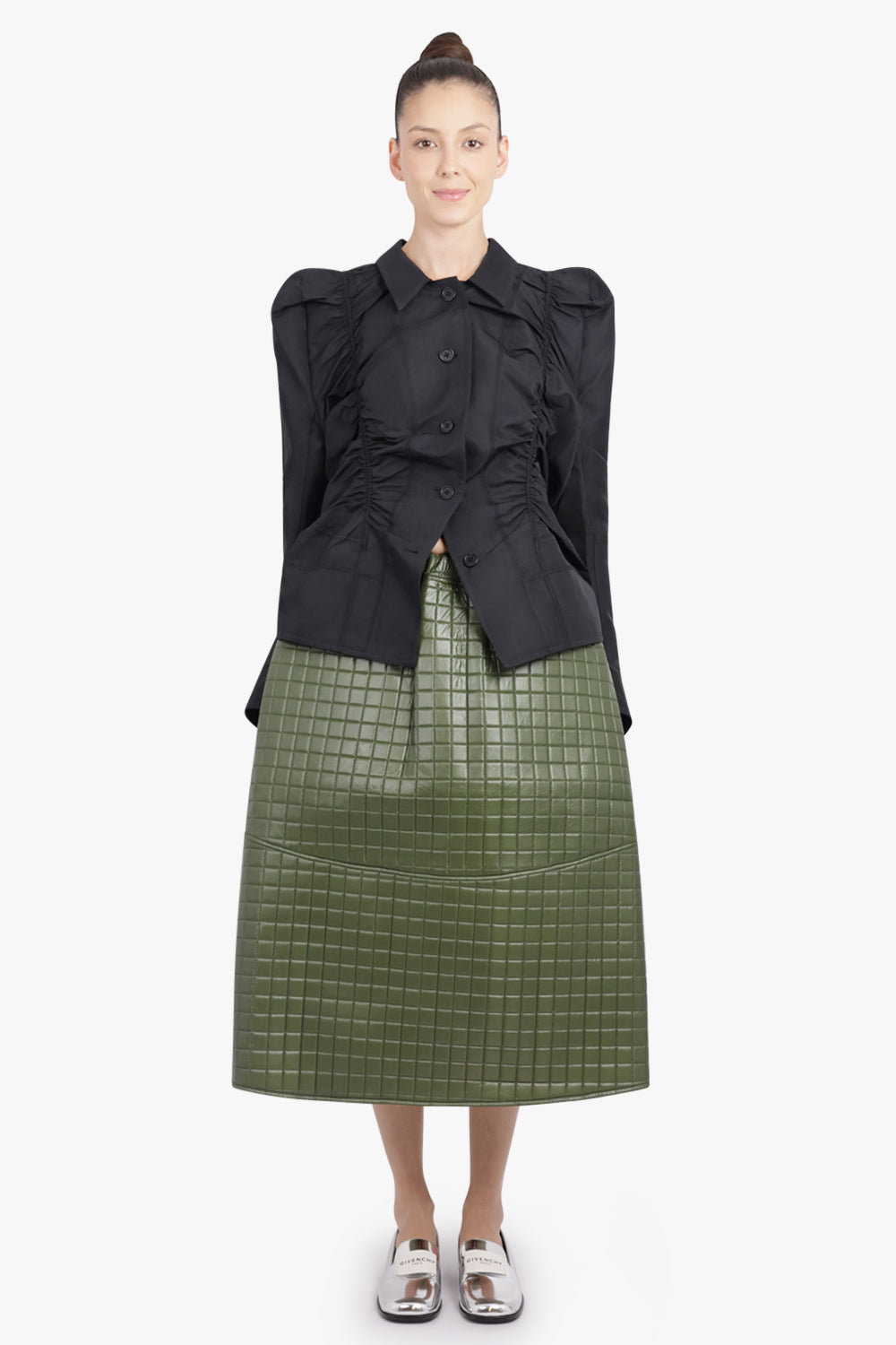 MELITTA BAUMEISTER RTW Quilted A-Line Midi Skirt | Moss Green