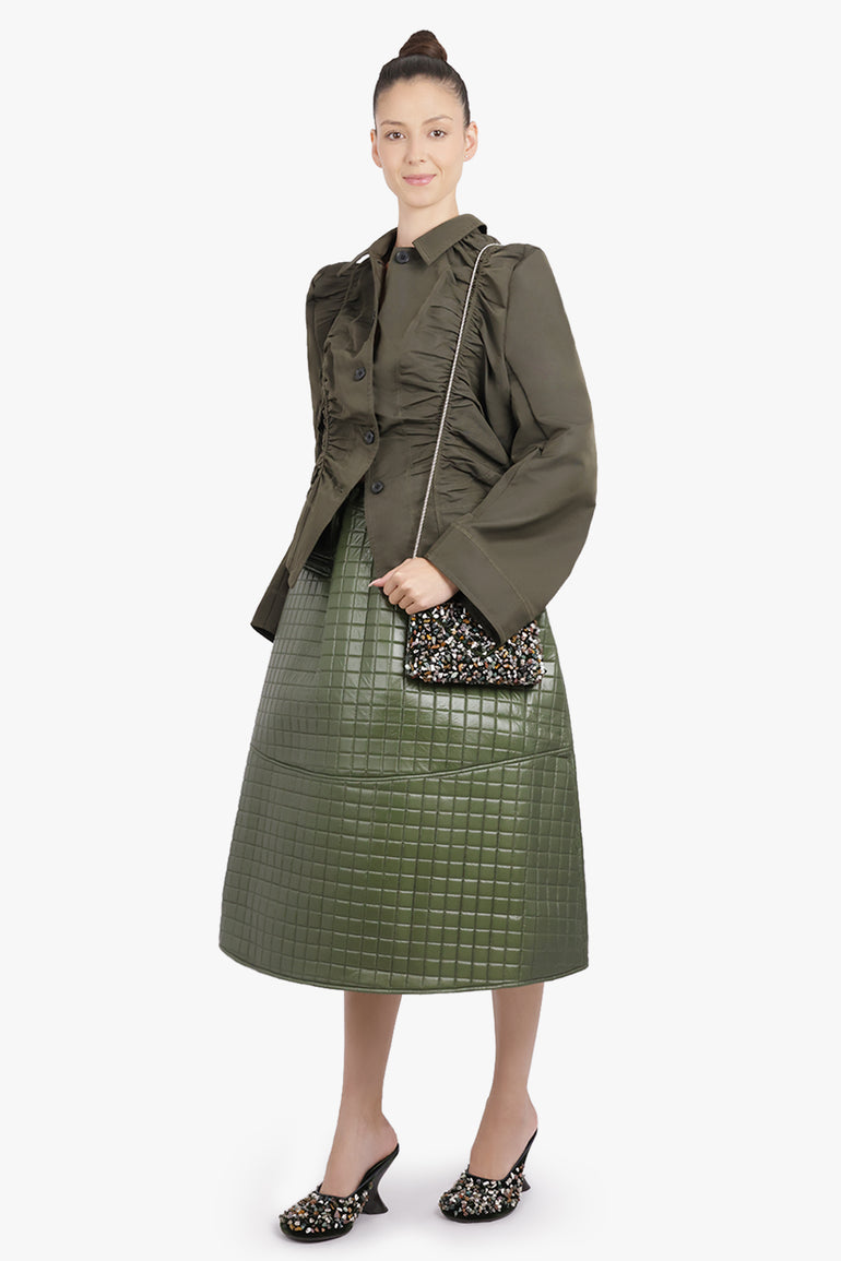 MELITTA BAUMEISTER RTW Ruched Front Puff Shoulder Jacket | Moss Green