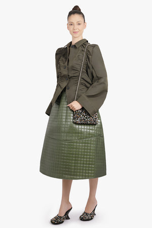 MELITTA BAUMEISTER RTW Ruched Front Puff Shoulder Jacket | Moss Green