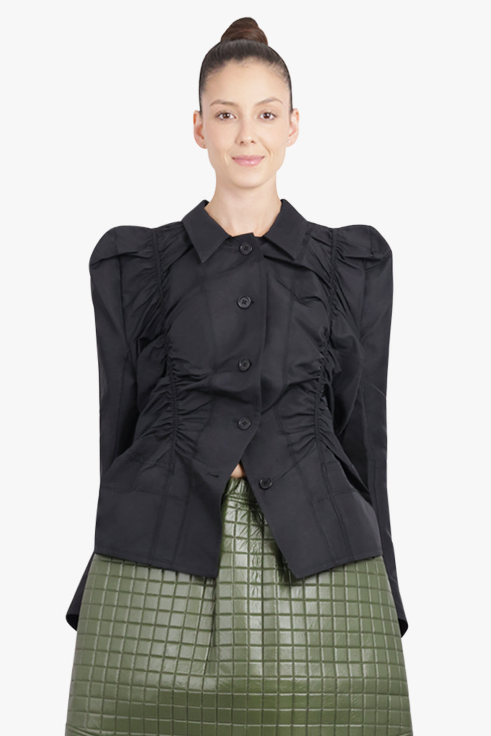 MELITTA BAUMEISTER RTW Ruched Front Puff Shoulder Jacket | Black