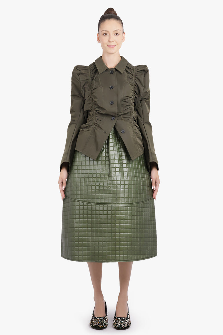 MELITTA BAUMEISTER RTW Ruched Front Puff Shoulder Jacket | Moss Green