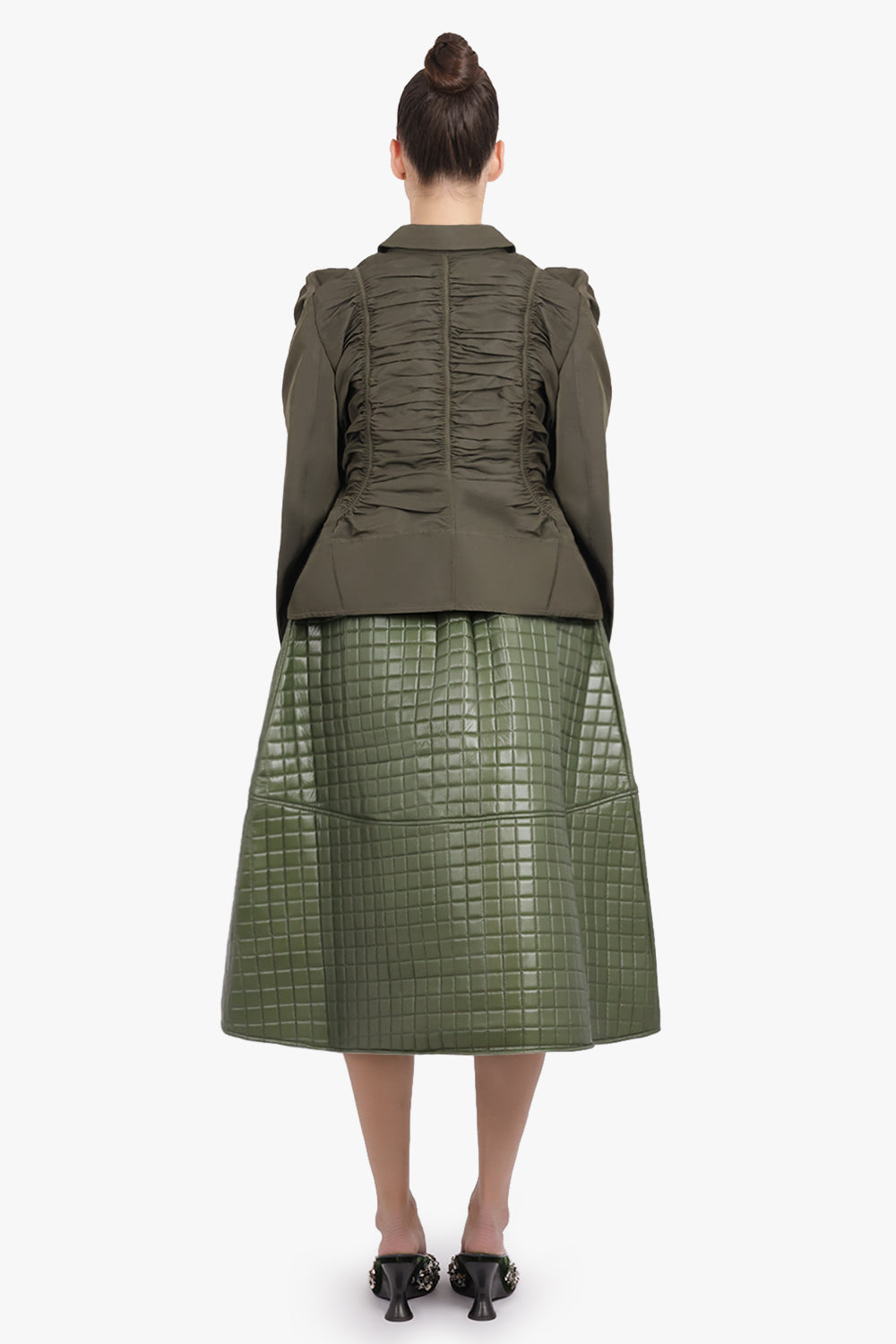 MELITTA BAUMEISTER RTW Ruched Front Puff Shoulder Jacket | Moss Green