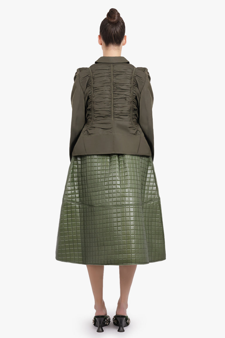 MELITTA BAUMEISTER RTW Ruched Front Puff Shoulder Jacket | Moss Green